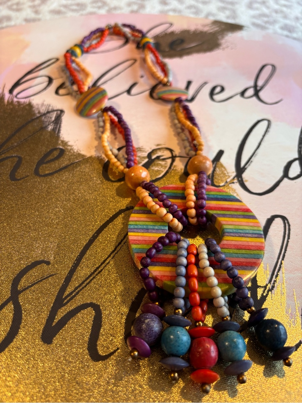 Vintage Multicolor Beaded Statement Necklace - Women Jewelry